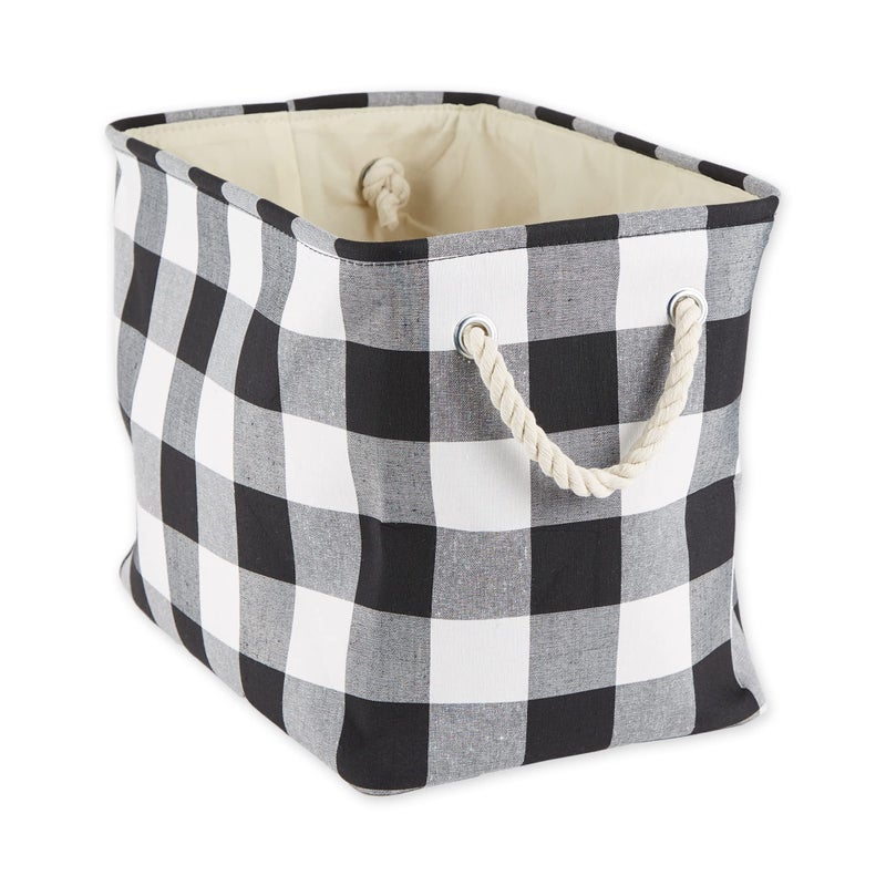 DII Buffalo Check Storage Collection Collapsible Bin with Handles, Medium Rectangle, 16x10x12, Black & White - Image 1